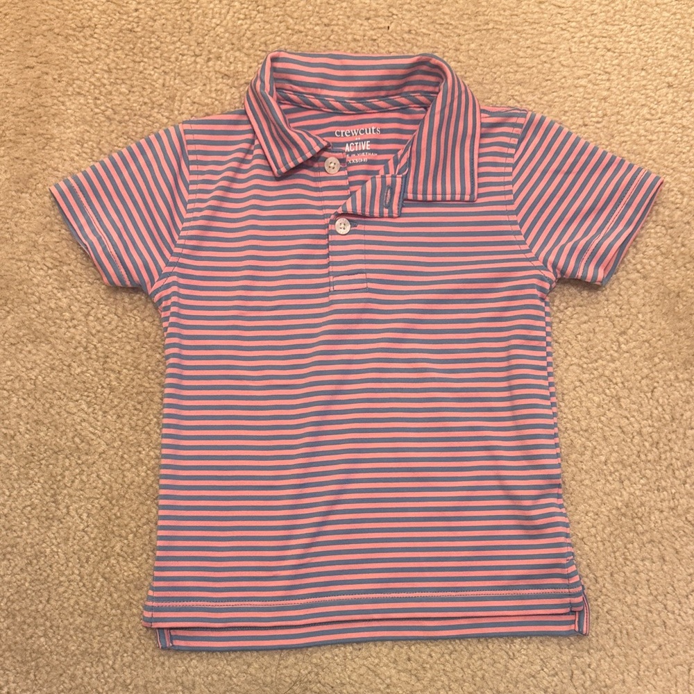 Crewcuts Kids Polo Shirt - Coral and Blue Stripes